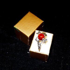 Ring Amber and Sterling Silver Women's Vintage